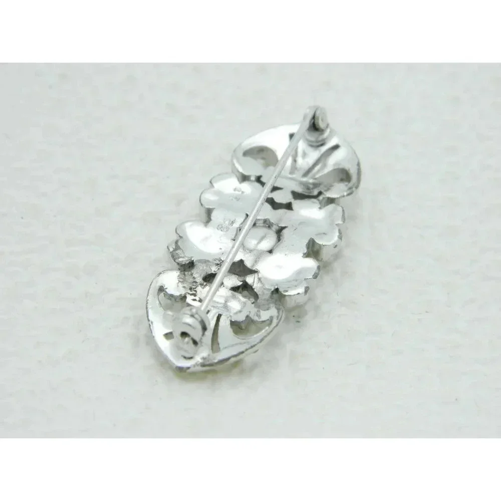 Vintage Art Deco Rhodium Plated Clear Glass Flower